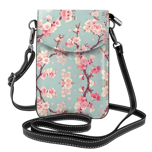 YYHWHJDE Kirschblüten Baum Zweig Bild Damen Handy mit Leder Vorhaut Crossbody Flip Cover Kleiner Verstellbarer Schultergurt von YYHWHJDE