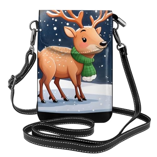 YYHWHJDE Kleine Handy-Geldbörse, 19,3 x 12,4 cm, Motiv: Weihnachts-Hirsch unter Schneeflocken, Leder, Crossbody-Klappe, für Damen, perfekt zum Wandern, Camping von YYHWHJDE