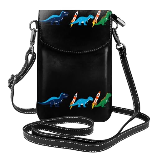 YYHWHJDE Kleine Handy-Geldbörse, 19,3 x 12,4 cm, Raketen und Dinosaurier, Leder, Crossbody-Klappe, Handytasche für Damen, perfekt für Spaziergänge, Camping von YYHWHJDE