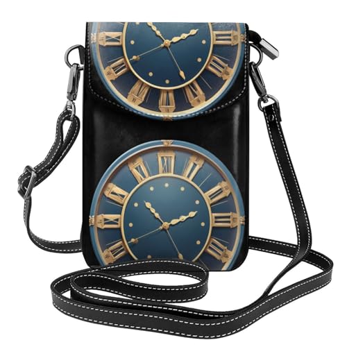 YYHWHJDE Kleine Handy-Geldbörse, 19,3 x 12,4 cm, Retro-Uhren, Bild, Leder, Crossbody-Klappe, Handytasche für Damen, perfekt für Spaziergänge, Camping von YYHWHJDE