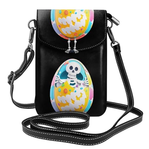 YYHWHJDE Kleine Handy-Geldbörse, 19,3 x 12,4 cm, Skelett-Puppe im Osterei, Leder, Crossbody-Klappe, Handytasche für Damen, perfekt für Spaziergänge, Camping von YYHWHJDE