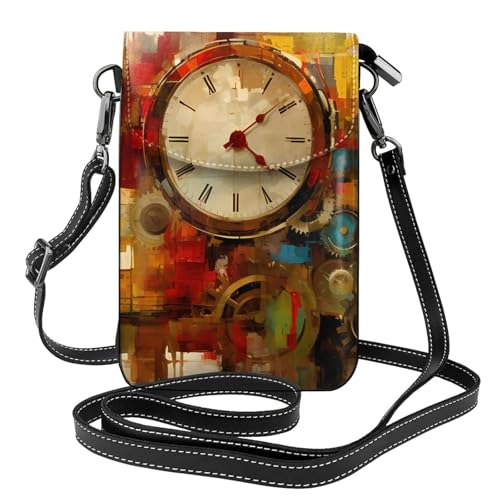 YYHWHJDE Kleine Handy-Geldbörse, 19,3 x 12,4 cm, mechanische Uhr, Bild, Leder, Crossbody-Klappe, Handytasche für Damen, perfekt für Spaziergänge, Camping von YYHWHJDE