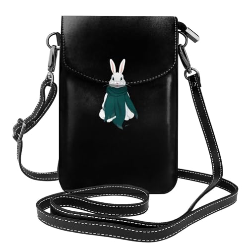 YYHWHJDE Kleine Handy-Geldbörse, 19,3 x 12,4 cm, quadratischer Schal, kleines weißes Kaninchenmuster, Leder, Crossbody-Klappe, Handytasche für Damen, perfekt für Spaziergänge, Camping von YYHWHJDE