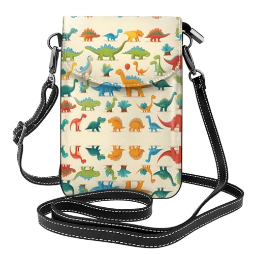 YYHWHJDE Kleine Handy-Geldbörse, 19,3 x 12,4 cm, stilvolle Lernalphabete mit Dinosaurier-Muster, Leder-Umhängetasche, Handytasche für Damen, perfekt zum Wandern, Camping von YYHWHJDE