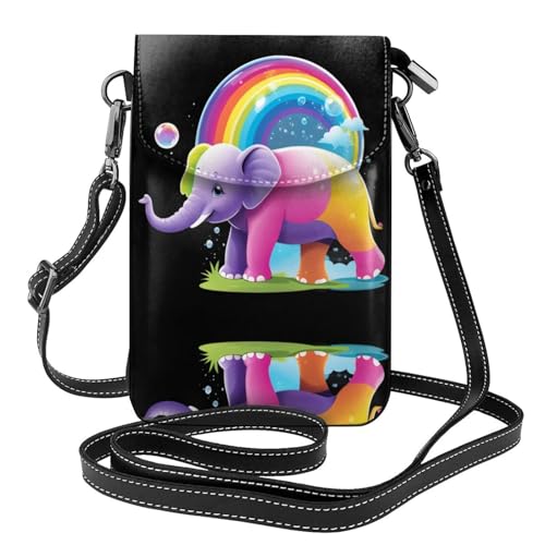 YYHWHJDE Kleine Handy-Geldbörse aus Leder, 19,3 x 12,4 cm, Regenbogenblasen-Elefanten-Muster, für Wandern, Camping, Einkaufen, Reisen und Outdoor von YYHWHJDE