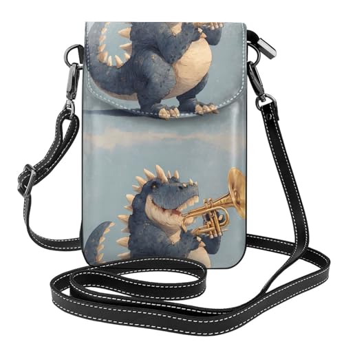 YYHWHJDE Kleine Handy-Geldbörse aus Leder, 19,3 x 12,4 cm, Trompetenblasendes Dinosaurier-Muster, für Wandern, Camping, Shopping, Reisen und Outdoor von YYHWHJDE