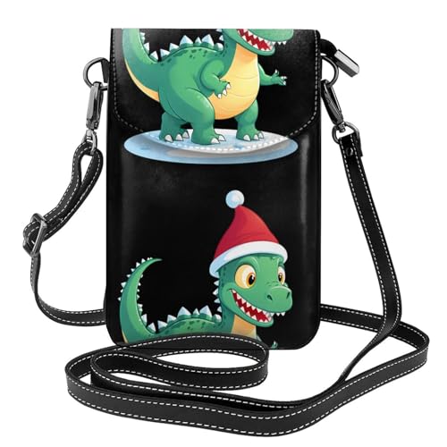 YYHWHJDE Kleine Handy-Geldbörse aus Leder, 19,3 x 12,4 cm, Weihnachtsmotiv Dinosaurier auf dem Schnee, für Wandern, Camping, Einkaufen, Reisen und Outdoor von YYHWHJDE