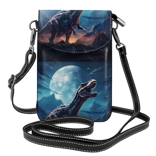 YYHWHJDE Kleine Handy-Geldbörse aus Leder, 19,3 x 12,4 cm, kleiner Dinosaurier neben dem Mond, für Wandern, Camping, Einkaufen, Reisen und Outdoor von YYHWHJDE