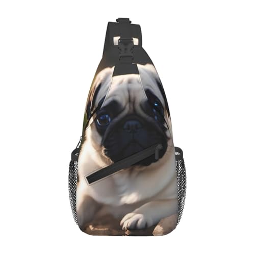 YYHWHJDE Kreuz-Brusttasche, diagonal, hochwertig, langlebig und geräumig, Schultertasche für Damen und Herren, Welpen, Mops-Aufdruck, Schwarz, Einheitsgröße, Schwarz , Einheitsgröße von YYHWHJDE