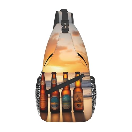 YYHWHJDE Kreuz-Brusttasche diagonal – hochwertige, langlebige und geräumige Umhängetasche für Damen und Herren, Flaschen, Bier, Strand, Sonnenuntergang, Zeitdruck, Schwarz, Einheitsgröße, Schwarz , von YYHWHJDE