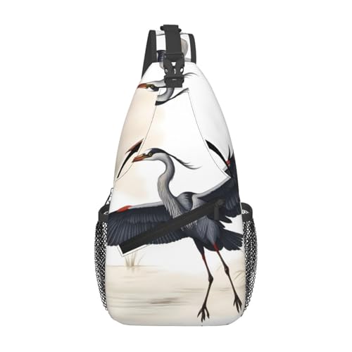 YYHWHJDE Kreuz-Brusttasche diagonal – hochwertige, langlebige und geräumige Umhängetasche für Damen und Herren, fliegende Vögel, Kranichreiher, bedruckt, Schwarz, Einheitsgröße, Schwarz , von YYHWHJDE