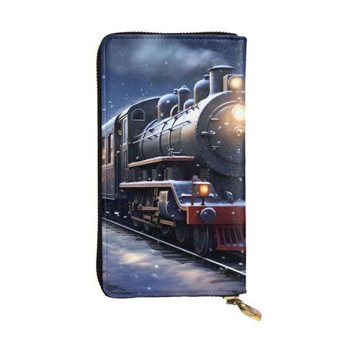 YYHWHJDE Lange Clutch-Geldbörse aus Leder für den Winter, Weihnachten, Schnee, Nacht, Eisenbahn, Zug, bedruckt, für modische Mädchen und Frauen, stilvoll und personalisiert, 19 x 10,5 cm, Schwarz, von YYHWHJDE