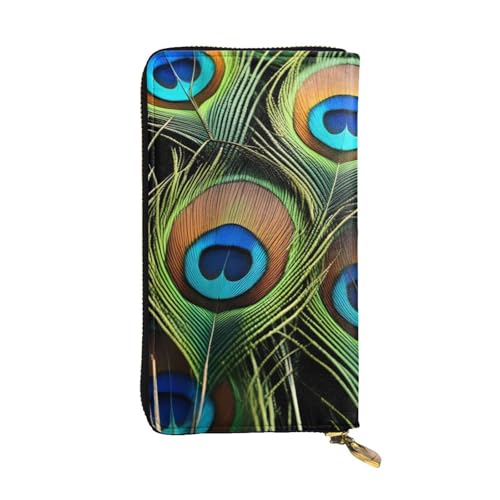 YYHWHJDE Lange Clutch-Geldbörse aus Leder mit Pfauenfedern, entworfen für modische Mädchen und Frauen, stilvoll und personalisiert, 19 x 10,5 cm, Schwarz, Einheitsgröße, Schwarz , Einheitsgröße von YYHWHJDE