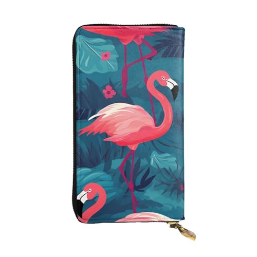 YYHWHJDE Lange Clutch-Geldbörse aus Leder mit pinkem Flamingo-Aufdruck, entworfen für modische Mädchen und Frauen, stilvoll und personalisiert, 19 x 10,5 cm, Schwarz, Einheitsgröße, Schwarz , von YYHWHJDE