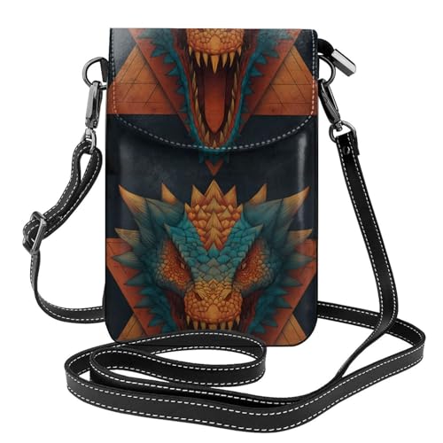 YYHWHJDE Leder-Umhängetasche, klein, 19,3 x 12,4 cm, wildes Dinosaurier-Kopf-Muster, für Wandern, Camping, Einkaufen, Reisen und den Außenbereich von YYHWHJDE