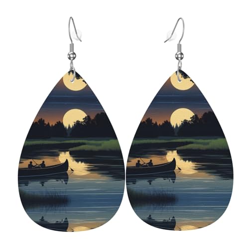 YYHWHJDE Moonlit Kanu Fluss Bild Tropfen Ohrringe Anhänger 2 Stück Stilvoll und leicht baumeln für Frauen Mädchen Einheitsgröße Leder ohne Edelstein Weiß von YYHWHJDE