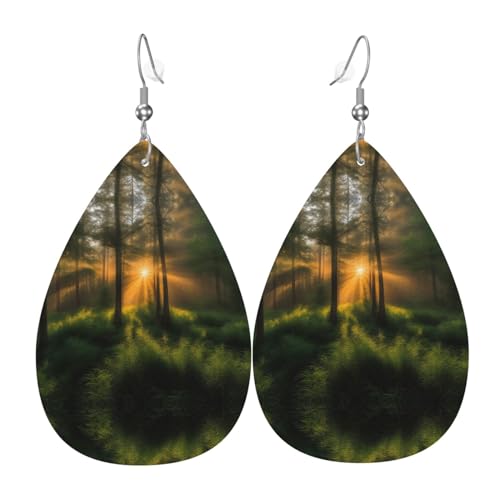 YYHWHJDE Morning Sunlight in Wilderness Bild Tropfenohrringe Anhänger 2 Stück Stilvoll und leicht baumeln für Frauen Mädchen Einheitsgröße Leder ohne Edelstein Weiß von YYHWHJDE