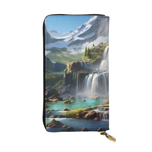YYHWHJDE Mountain Waterfall Printed Quality Leather Long Clutch Wallet Designed for Fashion Girls and Women Stylish 19.0 x 10.5 cm, Schwarz , Einheitsgröße von YYHWHJDE