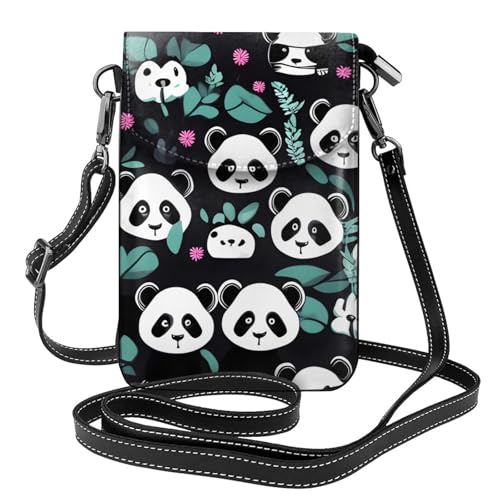 YYHWHJDE Panda Cute Face Picture Damen Handy mit Leder Vorhaut Crossbody Flip Cover Kleiner Verstellbarer Schultergurt von YYHWHJDE