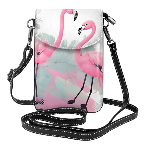 YYHWHJDE Pink Flamingo Picture Damen Handy mit Leder Vorhaut Crossbody Flip Cover Kleiner Verstellbarer Schultergurt von YYHWHJDE