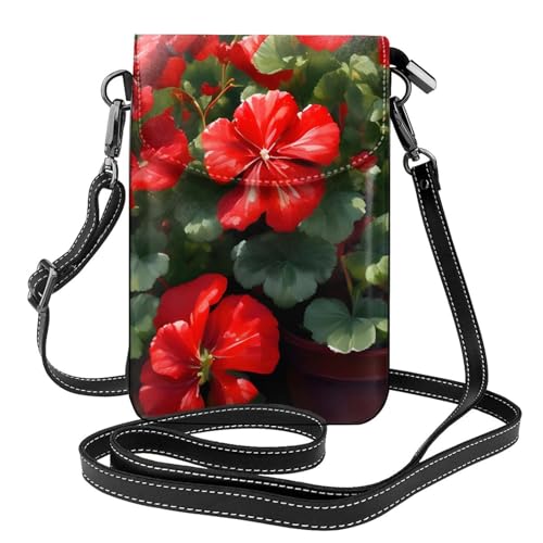 YYHWHJDE Rot Geranien Bild Damen Handy mit Leder Vorhaut Crossbody Flip Cover Kleiner Verstellbarer Schultergurt von YYHWHJDE