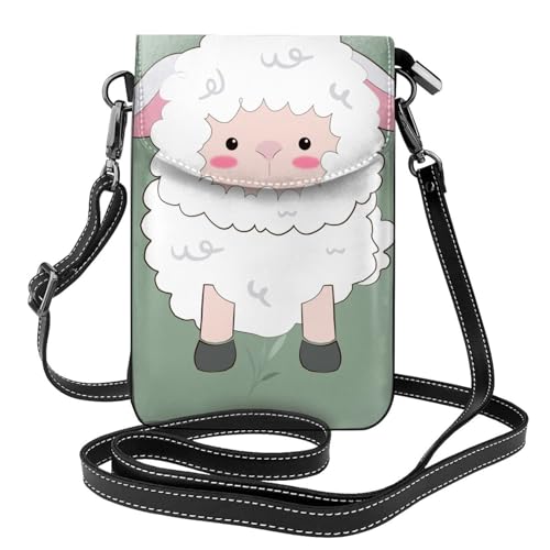 YYHWHJDE Schönes Lammbild Damen Handy mit Leder Vorhaut Crossbody Flip Cover Kleiner Verstellbarer Schultergurt von YYHWHJDE