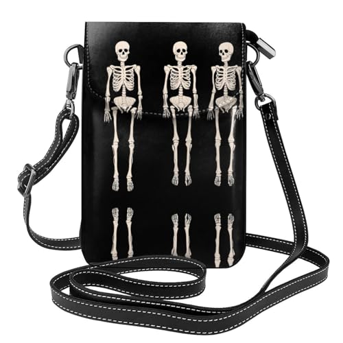 YYHWHJDE Schreckliche Skelettpuppe Bild Damen Handy mit Leder Vorhaut Crossbody Flip Cover Kleiner Verstellbarer Schultergurt von YYHWHJDE