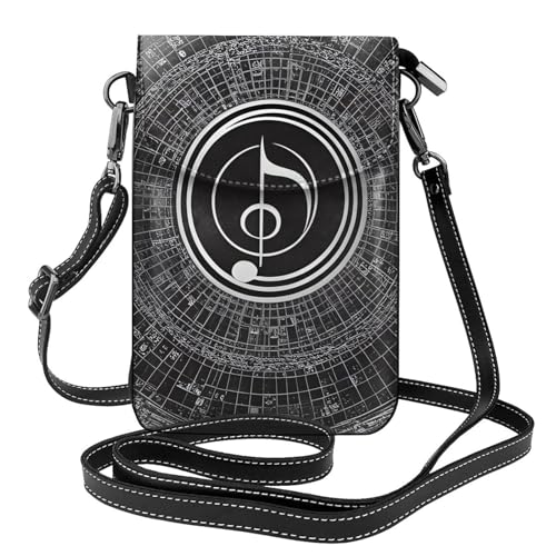 YYHWHJDE Schwarz Pentatonic Music Picture Damen Handy mit Leder Vorhaut Crossbody Flip Cover Kleiner Verstellbarer Schultergurt von YYHWHJDE