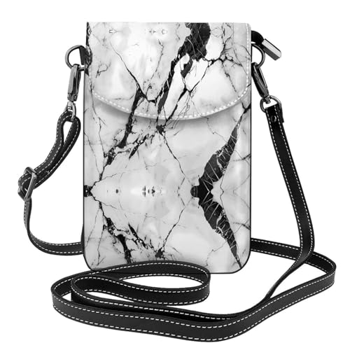 YYHWHJDE Schwarz und Weiß Marmor Bild Damen Handy mit Leder Vorhaut Crossbody Flip Cover Kleiner Verstellbarer Schultergurt von YYHWHJDE