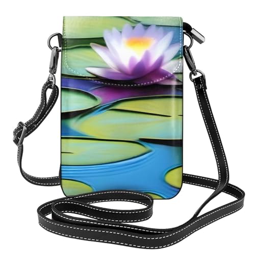 YYHWHJDE Seerosen im Wasserbild Damen Handy mit Leder Vorhaut Crossbody Flip Cover Kleiner Verstellbarer Schultergurt von YYHWHJDE
