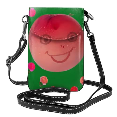 YYHWHJDE Smiling red peaches Picture Damen Handy mit Leder Vorhaut Crossbody Flip Cover Kleiner Verstellbarer Schultergurt von YYHWHJDE