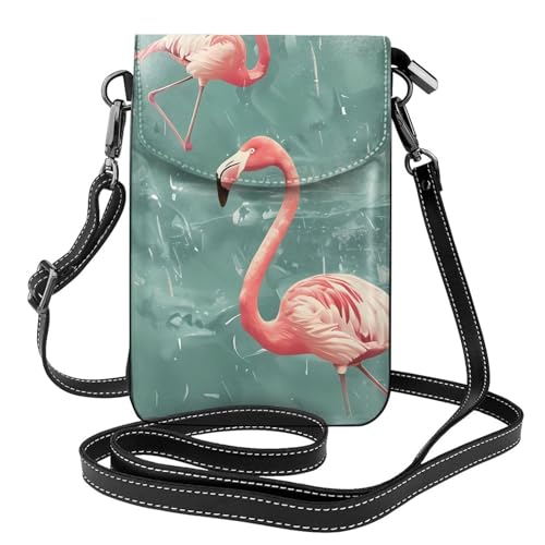 YYHWHJDE Strand Flamingos Bild Damen Handy mit Leder Vorhaut Crossbody Flip Cover Kleiner Verstellbarer Schultergurt von YYHWHJDE