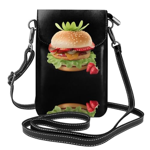 YYHWHJDE Strawberry Burger Picture Damen Handy mit Leder Vorhaut Crossbody Flip Cover Kleiner Verstellbarer Schultergurt von YYHWHJDE
