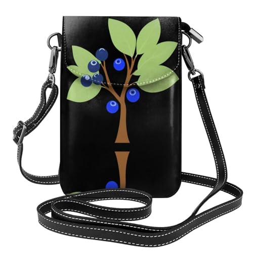 YYHWHJDE Süße Blaubeeren Bild Damen Handy mit Leder Vorhaut Crossbody Flip Cover Kleiner Verstellbarer Schultergurt von YYHWHJDE