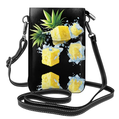 YYHWHJDE Summer Refreshing Pineapple Ice Picture Damen Handy mit Leder Vorhaut Crossbody Flip Cover Kleiner Verstellbarer Schultergurt von YYHWHJDE