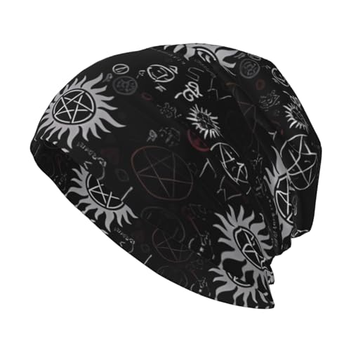 YYHWHJDE Supernatural Symbols schwarze Strickmütze – weich und bequem für Erwachsene, modische Beanie, für Outdoor-Aktivitäten und Reisen, Schwarz, Einheitsgr��e von YYHWHJDE