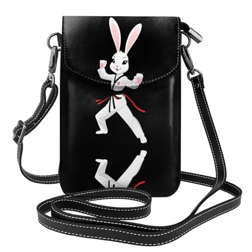 YYHWHJDE Taekwondo Bunny Picture Damen Handy mit Leder Vorhaut Crossbody Flip Cover Kleiner Verstellbarer Schultergurt von YYHWHJDE