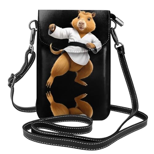 YYHWHJDE Taekwondo Capybara Picture Damen Handy mit Leder Vorhaut Crossbody Flip Cover Kleiner Verstellbarer Schultergurt von YYHWHJDE