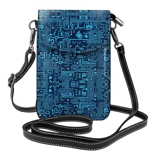 YYHWHJDE The Blue Binary Picture Damen Handy mit Leder Vorhaut Crossbody Flip Cover Kleiner Verstellbarer Schultergurt von YYHWHJDE