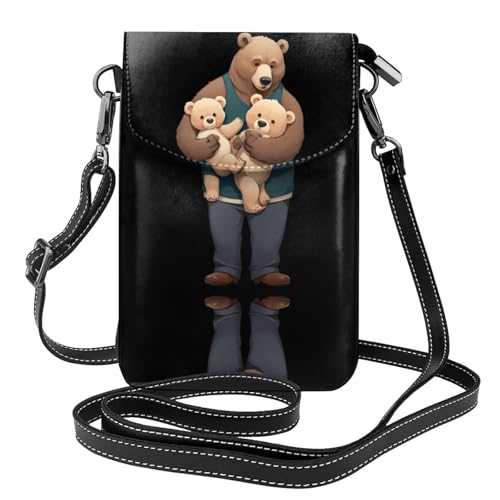 YYHWHJDE The Friendly Bear Family Picture Damen Handy mit Leder Vorhaut Crossbody Flip Cover Kleiner Verstellbarer Schultergurt von YYHWHJDE