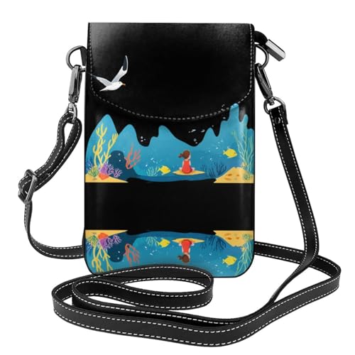 YYHWHJDE The little girl favored by the ocean Picture Damen-Handy mit Ledervorhaut, Crossbody-Klapphülle, kleiner verstellbarer Schultergurt von YYHWHJDE