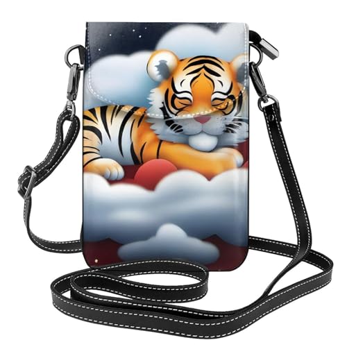 YYHWHJDE Tiger Cubs In The Clouds Picture Damen Handy mit Leder Vorhaut Crossbody Flip Cover Kleiner Verstellbarer Schultergurt von YYHWHJDE