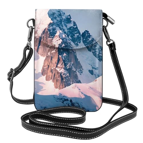 YYHWHJDE Top of the Snowy Mountain Picture Damen Handy mit Leder Vorhaut Crossbody Flip Cover Kleiner Verstellbarer Schultergurt von YYHWHJDE