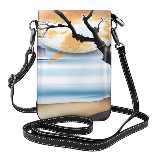 YYHWHJDE Tree at the Water's Edge Picture Damen Handy mit Leder Vorhaut Crossbody Flip Cover Kleiner Verstellbarer Schultergurt von YYHWHJDE