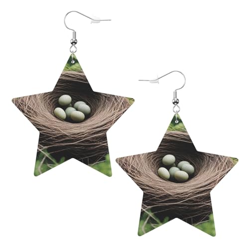 YYHWHJDE Vogelnest Muster Stern Ohrringe Anhänger 2 Stück Stilvoll und leicht Leicht Baumeln für Frauen Mädchen Einheitsgröße Leder Ohne Edelstein Weiß von YYHWHJDE