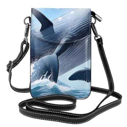 YYHWHJDE Whale Picture Damen Handy mit Leder Vorhaut Crossbody Flip Cover Kleiner Verstellbarer Schultergurt von YYHWHJDE
