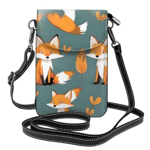YYHWHJDE Yellow Fox Picture Damen Handy mit Leder Vorhaut Crossbody Flip Cover Kleiner Verstellbarer Schultergurt von YYHWHJDE