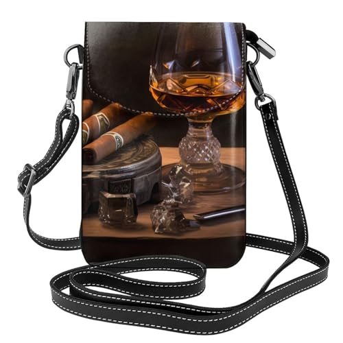 YYHWHJDE Zigarre und Whiskey Bild Damen Handy mit Leder Vorhaut Crossbody Flip Cover Kleiner Verstellbarer Schultergurt von YYHWHJDE