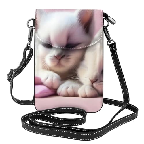 YYHWHJDE Zwei schlafende Kätzchen Bild Damen Handy mit Leder Vorhaut Crossbody Flip Cover Kleiner Verstellbarer Schultergurt von YYHWHJDE