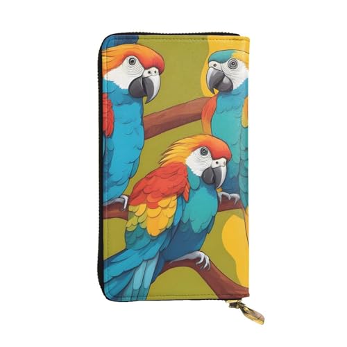 YYHWHJDE Zweifarbige Geldbörse mit Papageien-Aufdruck, Leder, lang, entworfen für modische Mädchen und Frauen, stilvoll und personalisiert, 19 x 10,5 cm, Schwarz, Einheitsgröße, Schwarz , von YYHWHJDE